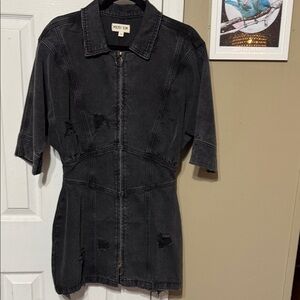 Malibu Bun Dark Gray Black Distressed Denim Dress Size Medium